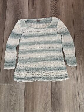 J. Jill Mint Green and off-white Striped Scoop Neck Sweater